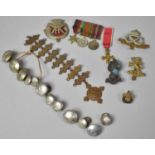 A Collection of Various Military Buttons and Badges to Include WWII Miniature Medal Group,