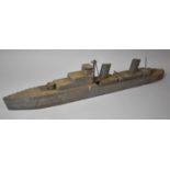 A Mid 20th Century WWII Period Scratch Built Wooden Model of a Battleship, 98cm Long