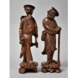 A Pair of 19th Century Chinese Carved Hardwood Figures of Immortals, 23cm high