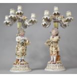 A Pair of 19th Century Continental, Possibly Sitzendorf Porcelain Five Branch Candelabra, Modelled