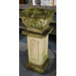 A Reconstituted Stone Square Topped Stand, 66cm high Together with a Moulded Square Reconstituted