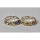 A Pair of 9ct Gold and Silver Edwardian Eternity Rings, One Mounted with Blue and White Sapphires,