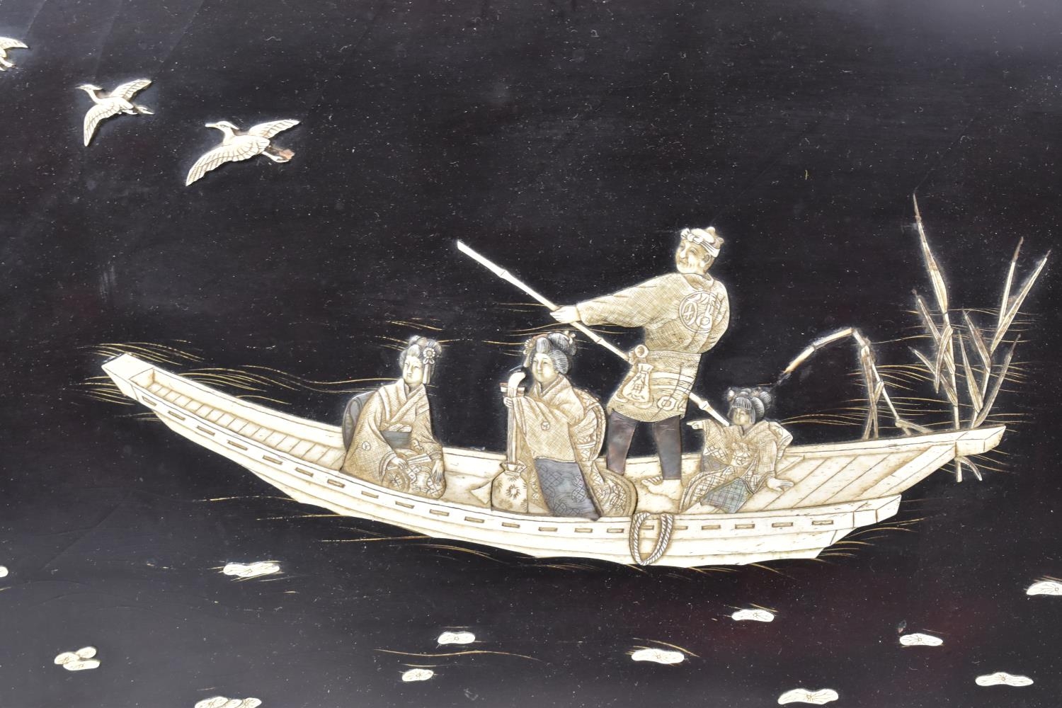 A Late 19th Century Japanese Shibayama Wall Plaque, Decorated with Four Figures in a Boat - Image 3 of 3