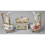 A Collection of 20th Century Continental Porcelain to Comprise Capodimonte Gilt Metal Mounted Casket