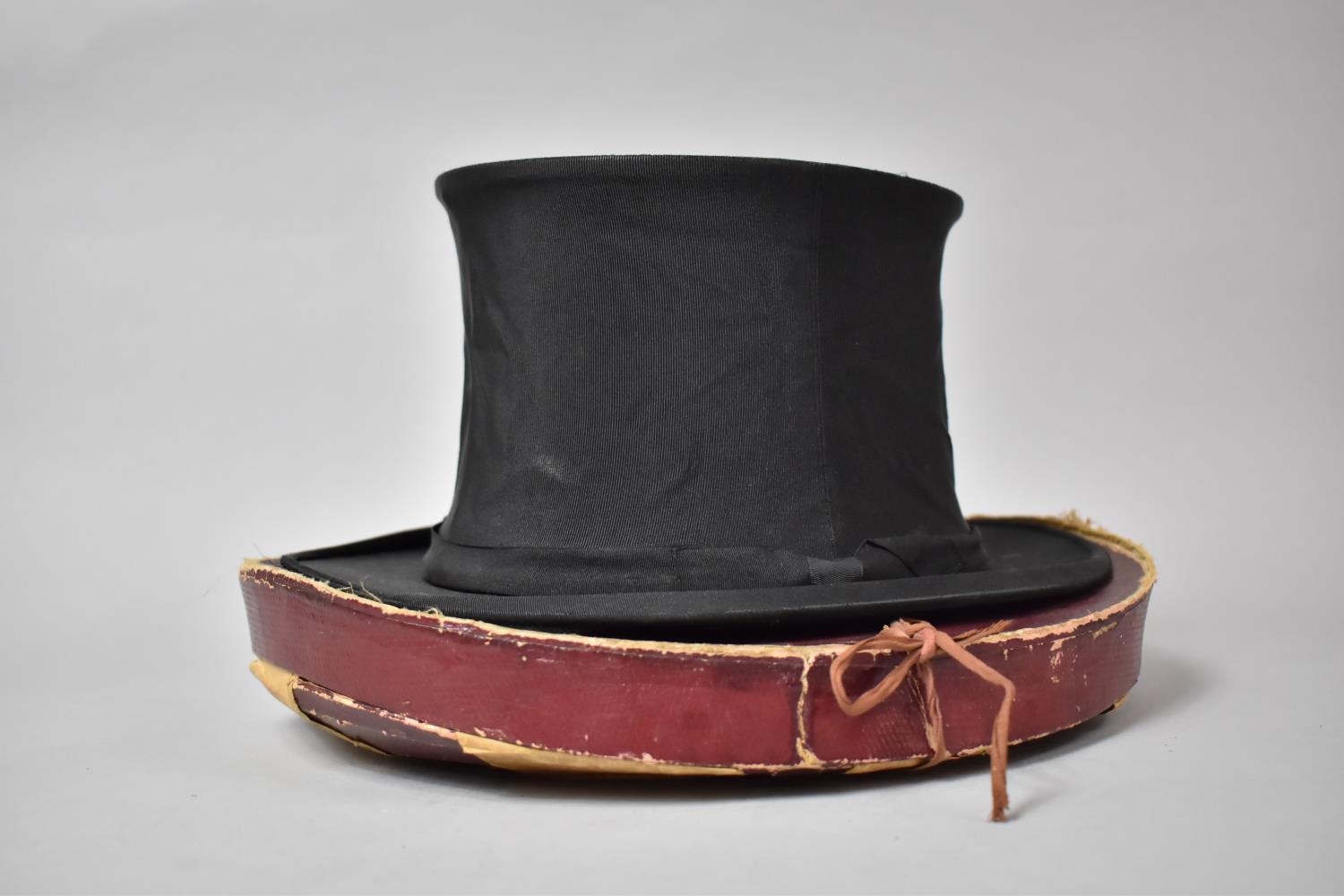 A Vintage Collapsible Opera Top Hat by Henry Heath with Addressed Oval Cardboard Container - Image 3 of 4