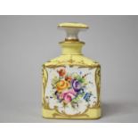 An 18th Century Porcelain French Teacaddy, Floral Cartouche Decoration on Yellow Ground Enriched
