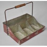 Vintage Red Painted Galvanised Iron Housemaids Trug with Four Divisions and Wooden Handle, 31cms