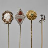 A Collection of Four Yellow Metal and Other Victorian Pins to include White Metal and Jasper Kite