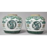 A Pair of 18th Century Chinese Famille Verte Ginger Jars, Decorated with Applied Enamels Depicting