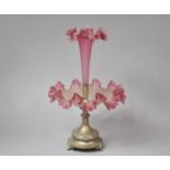 A Late Victorian Single Trumpet Epergne with Wavy Rimmed Cranberry Glass on Silver Plated Base, 44cm