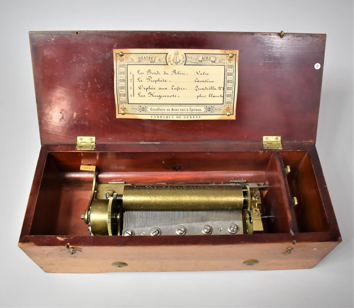 A 19th Century Swiss Walnut Cased Musical Box Playing Four Airs As Listed on Hand Written Label. All - Image 2 of 3
