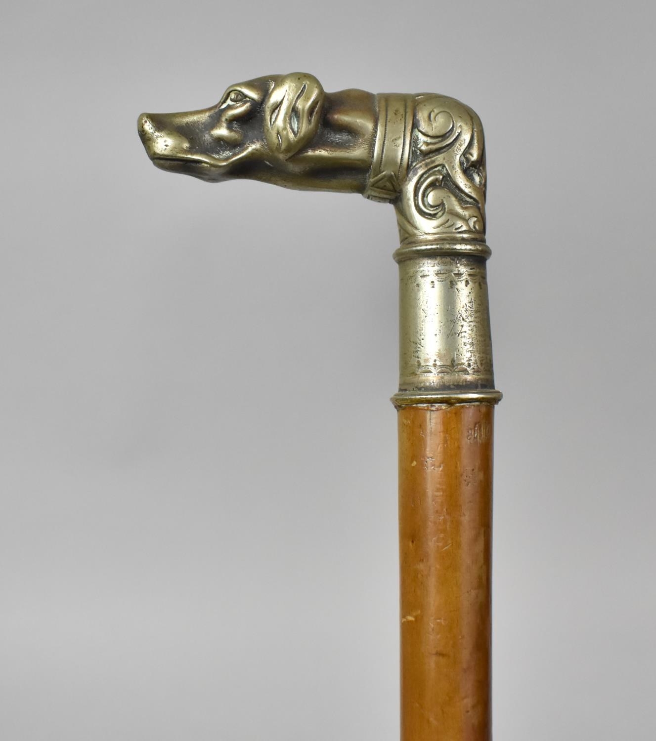 A 19th Century Walking Stick with a White Metal Handle Modelled as a Hunting Dog, 86cm Long - Image 3 of 5