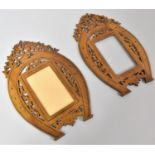 A Pair of Italian Sorrento Walnut Easel Back Photo Frames in the Form of Horseshoes with Pierced and