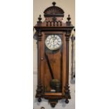 An Edwardian Walnut Two Weight Vienna Wall Clock by Gustav Becker with Scrolled Finial. Subsidiary