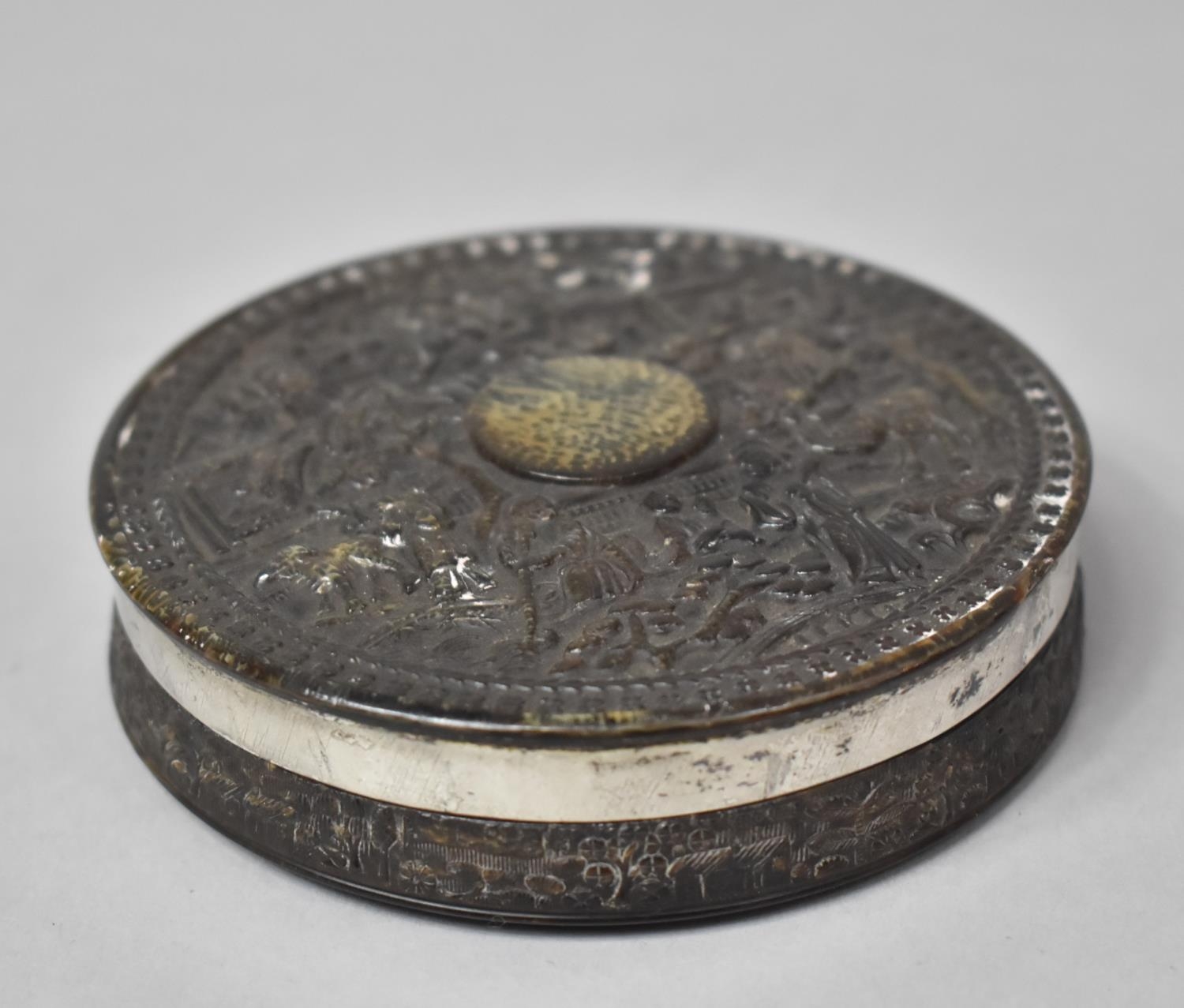 A Mid 19th Century Cantonese Circular Snuff Box and Cover in Tortoiseshell and with Silver Mounts. - Image 3 of 3