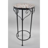 A Modern Wrought Iron Mosaic Topped Circular Plant Stand, 58cm high