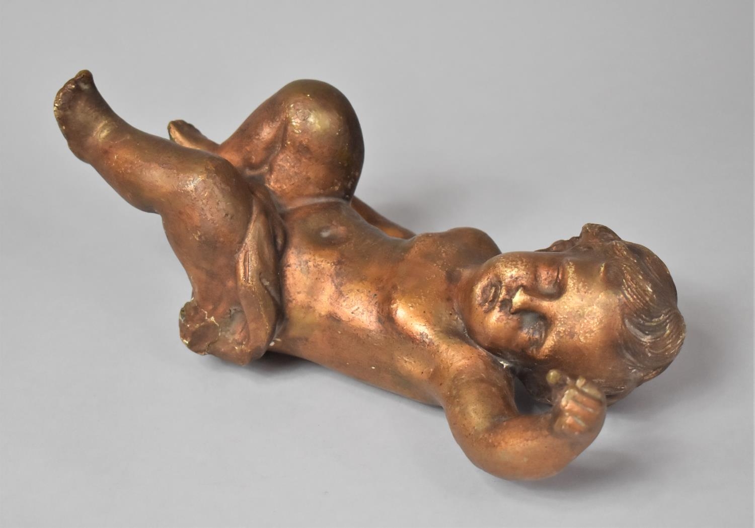 An Early 20th Century Continental Putti, Gilded Cast Composition Material. 12cm x 15cm x 30cm. AF - Image 3 of 7