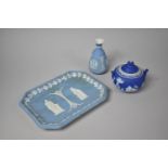 Three Pieces of 19th/20th Century Wedgwood Jasperware to Include Dark Blue Two Handled Lidded Pot,