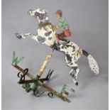 A Mid 20th Century Painted Metal Folk Art Weather Vane, Moulded as a Race Horse and Jockey, with