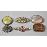 A Collection of Six Late 19th/Early 20th Century Brooches to Comprise Landscape Style Agate,