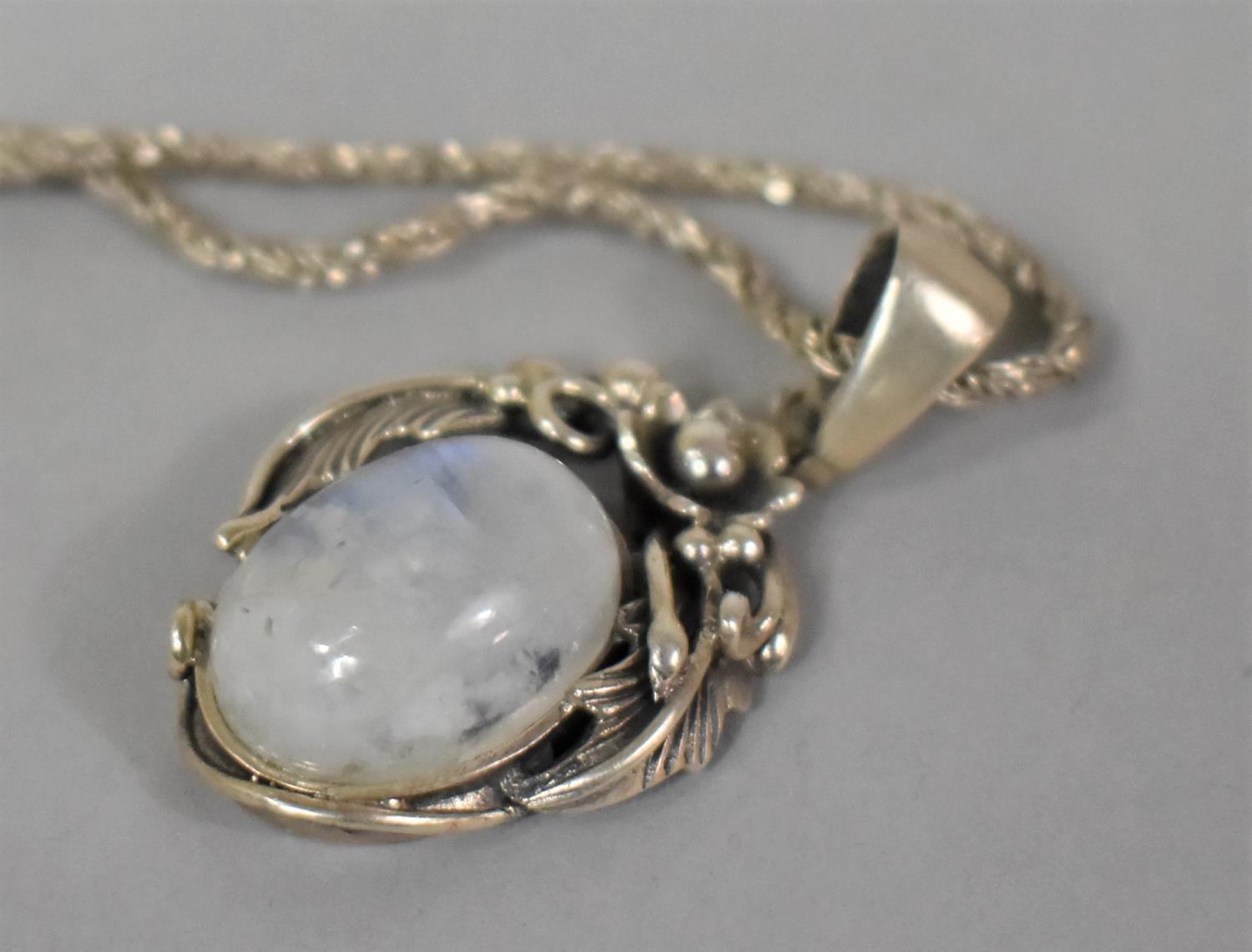 A Silver and Moonstone Mounted Pendant on 54" Chain - Image 2 of 2