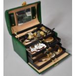 A Modern Dome Topped Jewellery Box with Hinged Lid and Fall Front to Four Drawers all Containing
