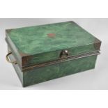 A Scumble Glazed Fitted Metal Stationery Box with Hinged Lid Incorporating Stationery Store,