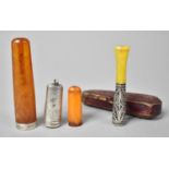 Three Edwardian Silver and Amber Cheroot Holders, Two With Cases