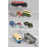 A Collection of Vintage Diecast Playworn Toys to Include Dinky Super Toys Tanker, Jaguar, Simca etc