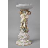 A Meissen Figural Candelabra Base with Added Floral Decorated Dish to Top, 32cm high