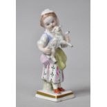 A Small Sitzendorf Figure, Girl with Lamb, 11cm high