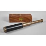 A Reproduction Two Drawer Telescope in Wooden Brass Anchor Motif Mounted Box, 17cm long