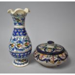 Two Pieces of Iznik Type Jerusalem Pottery to Include Vase and Lidded Pot