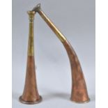 A Reproduction Brass and Copper Hunting Horn and a French Example
