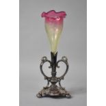 A Late 19th Century Silver Plated Single Trumpet Epergne with Coloured and Etched Glass Vase, 20.5cm