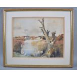 A Framed Watercolour Depicting Village Pond with Ducks, 32x25cm