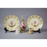 A Royal Worcester Blush Ivory Rose Decorated Jug (AF) Together with Miniature Worcester Jugs and