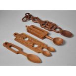 Four Modern Carved Wooden Welsh Loving Spoons