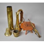 A Military Bugle, Brass Shell Case, Brass Bell with Royal Crest, Burma Star Association Miniature