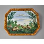 An Early Gien French Faience Tray Decorated with Shepherd and Sheep, Stapled, 29cm Wide