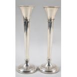 A Pair of Tall Slender Silver Bud Vases, 22cm high