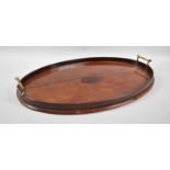 An Edwardian Oval Inlaid Mahogany Galleried Tray with Two Brass Handles, 58cm wide