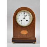 An Edwardian Inlaid Mahogany Arch Topped Mantle Clock by Mappin & Webb, Missing Pendulum, 27cm High