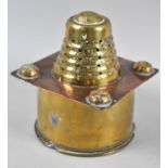 A WWI Cooper and Brass Trench Art Item in the Form of Pierced Shell Cone on Square Stand with Four