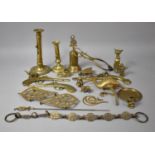 A Collection of Various Brassware to comprise Telescopic Candlestick (Requiring Attention and Larger