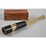 A Reproduction Two Drawer Telescope Inscribed for Stanley of London in Wooden Box with Brass
