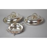 Two Silver Plated Oval Entree Dishes and a Two Handled Bowl