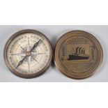 A Reproduction Circular Screw Top Titanic Compass, 7cm Diameter