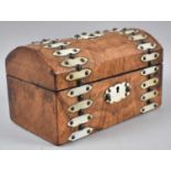 A Late 19th Century Brass Studded and Ivory Mounted Dome Top Jewellery Box, 20cm Wide