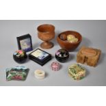 A Collection of Various Papier Mache Boxes, Stoneware Eggs, Wooden Coasters, Carved Vase